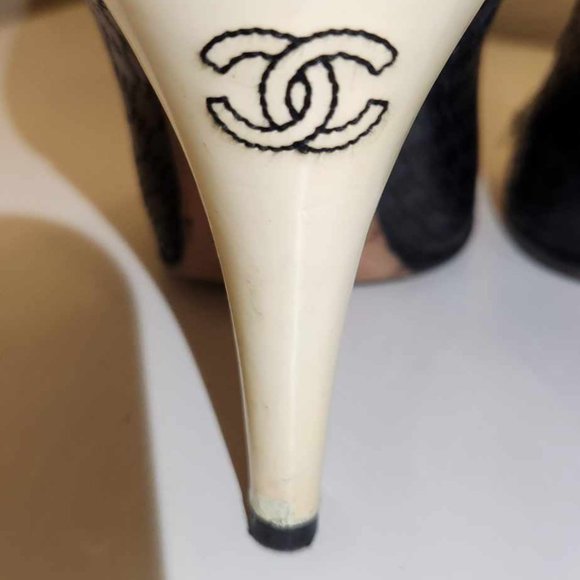 CHANEL Black Perforated Leather Open Toe Booties | Authentic - Picture 8 of 13